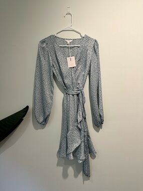 LC Lauren Conrad Light Blue Floral Wrap Dress with Tie